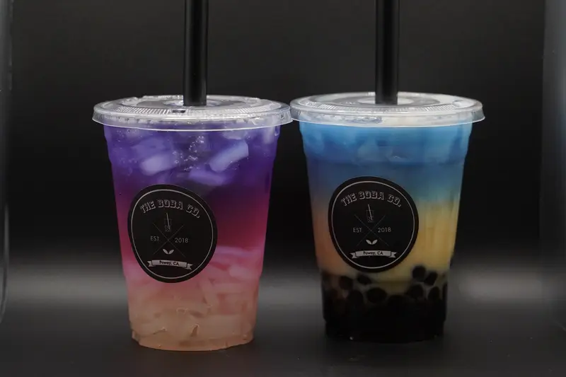 Purple and blue boba drinks