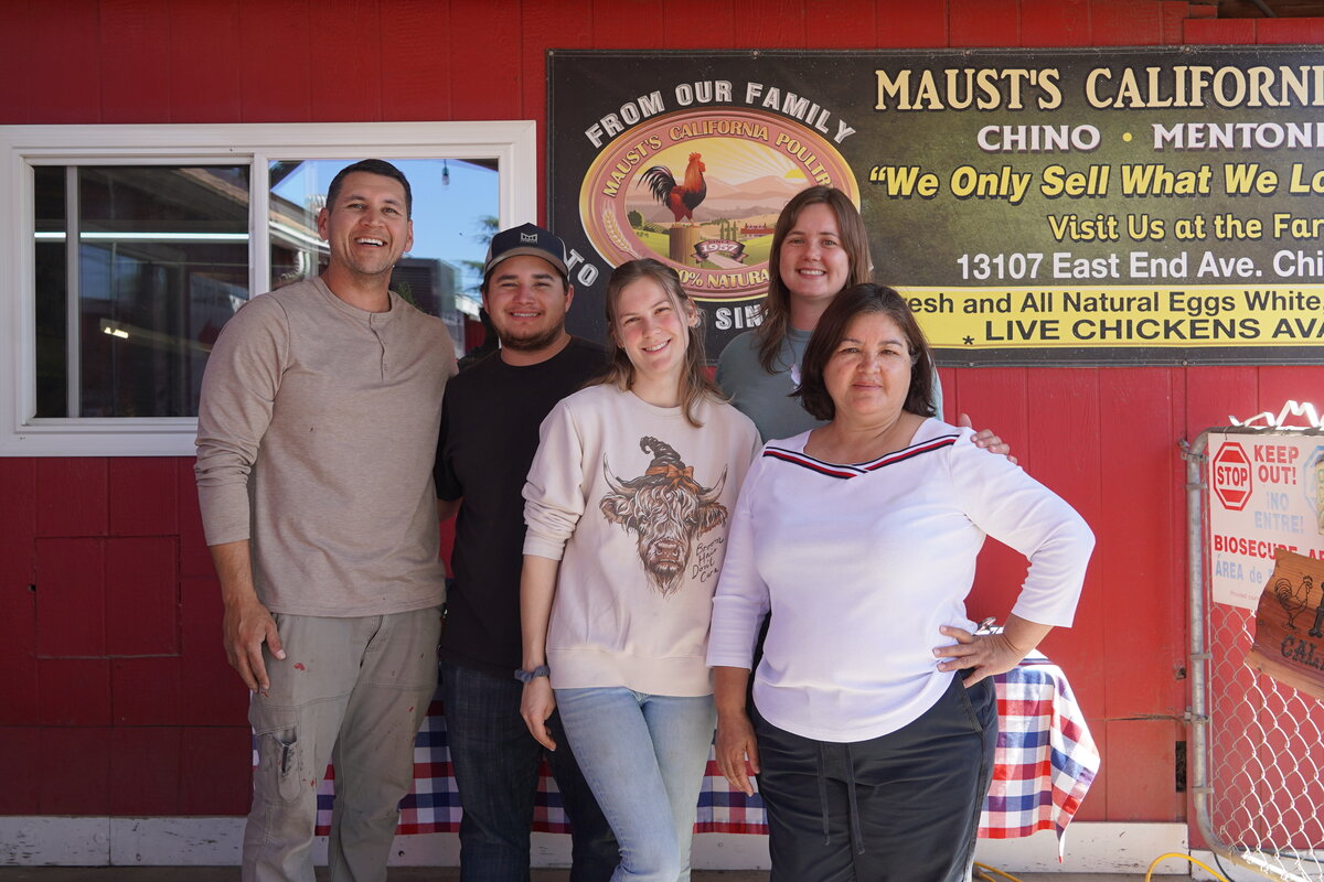 The Maust family in front of The Ranch Egg Store